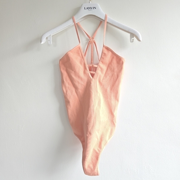 New Free People Movement Dance All Day Coral Peach Bodysuit Medium/Large - Picture 3 of 6